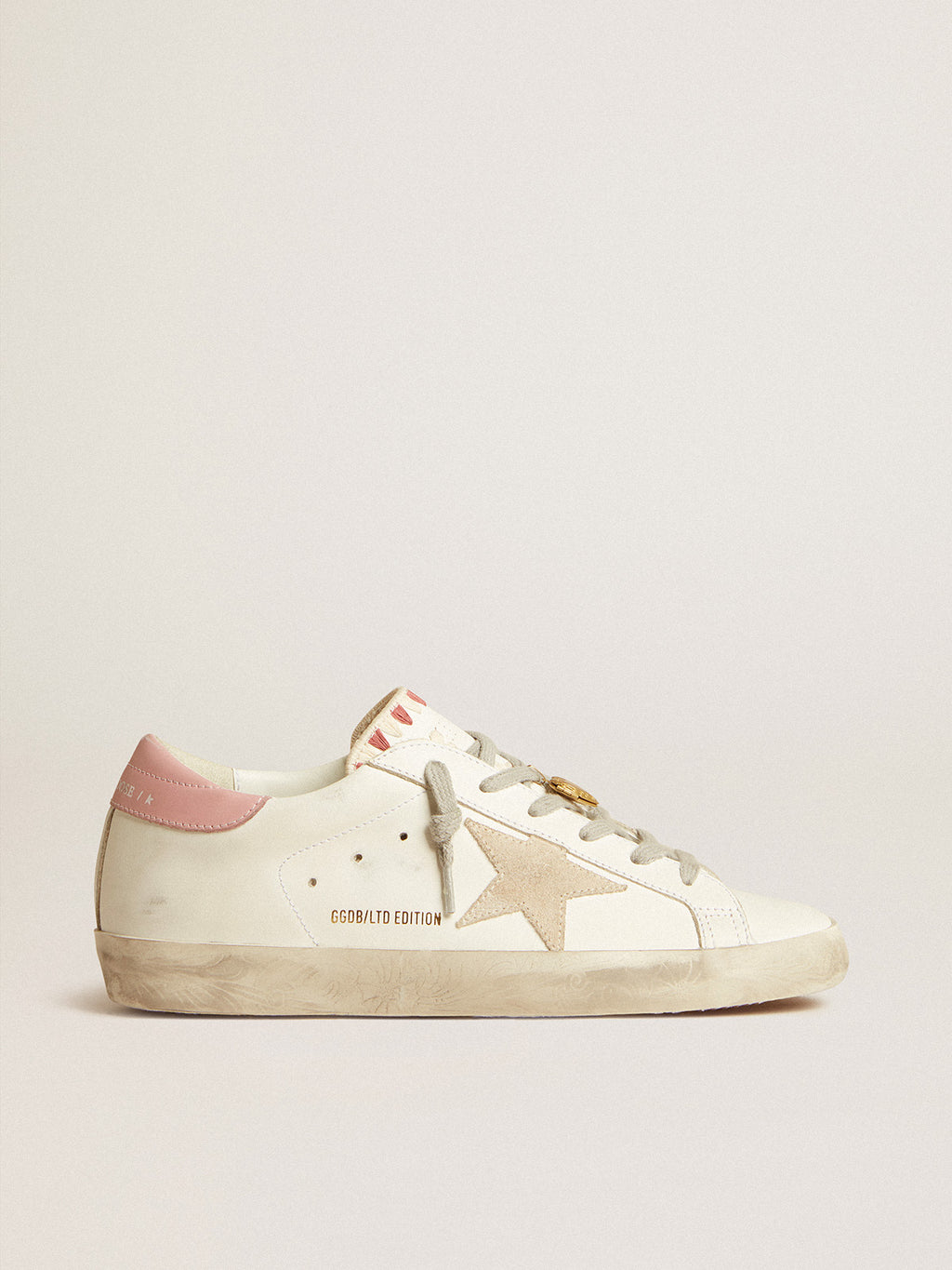 Super-Star LTD with beige suede star and pink heel tab| Golden Goose