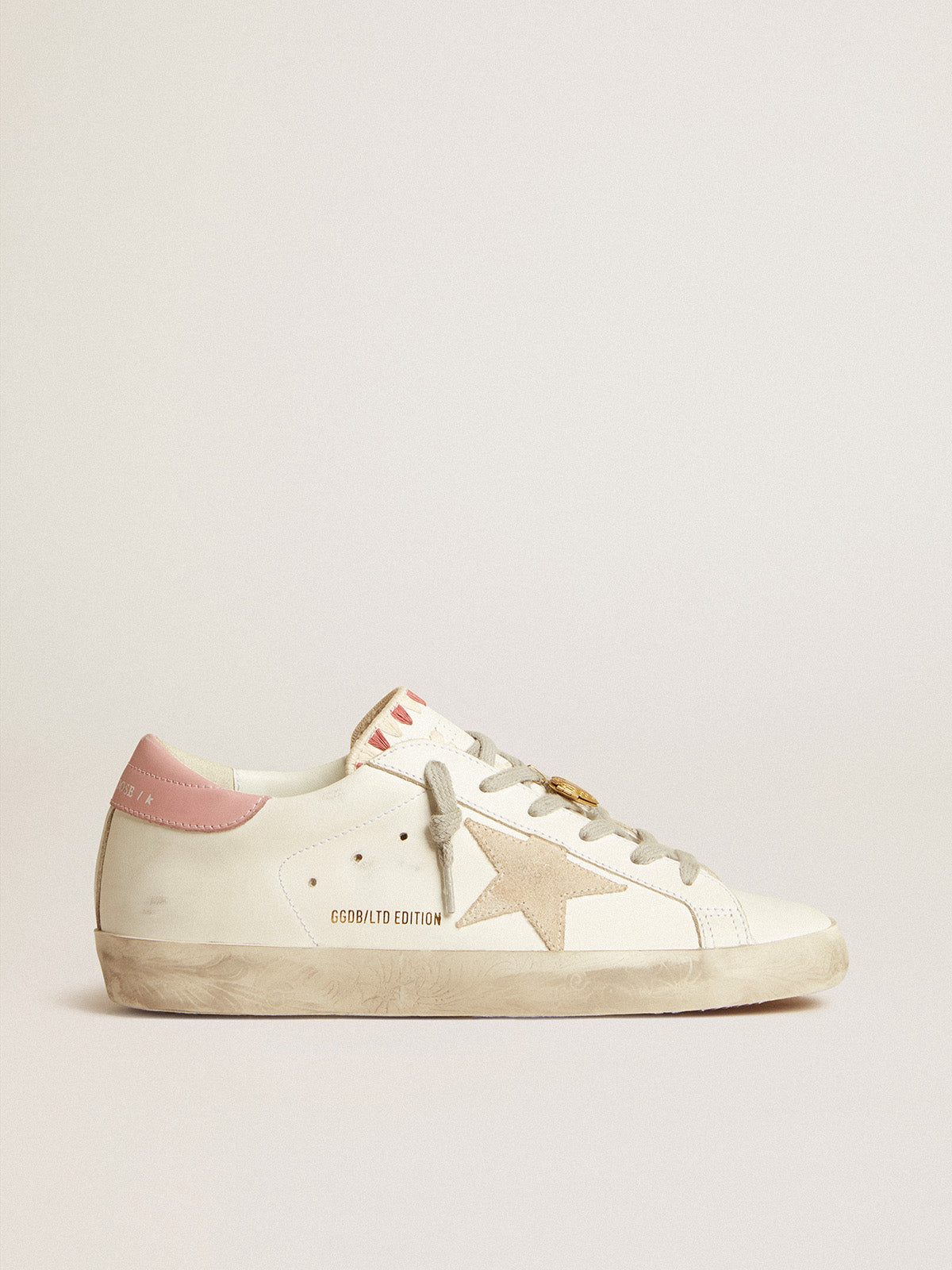 Super-Star LTD with beige suede star and pink heel tab| Golden Goose
