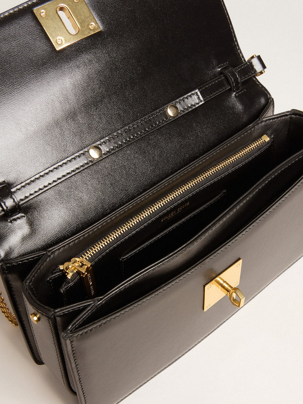 Gioia Bag in black boarded leather with gold details| Golden Goose