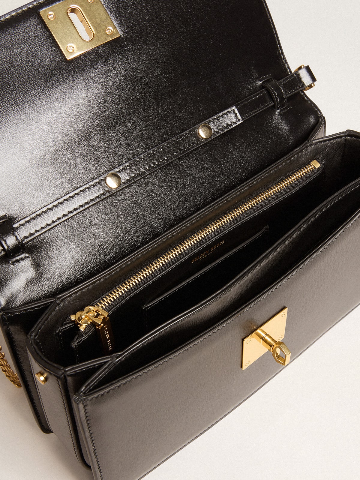 Gioia Bag in black boarded leather with gold details| Golden Goose