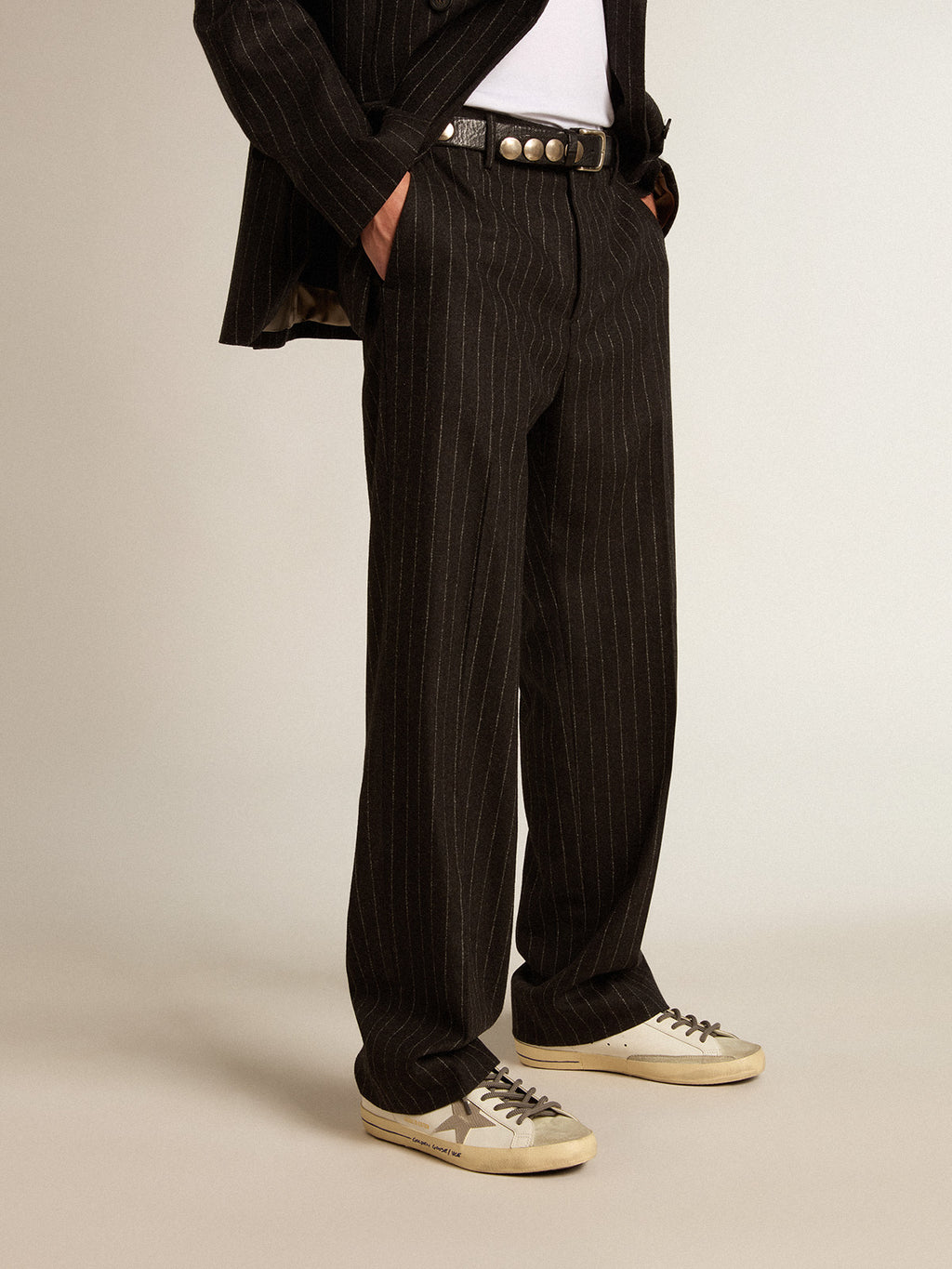 Men's pants in dark gray wool| Golden Goose