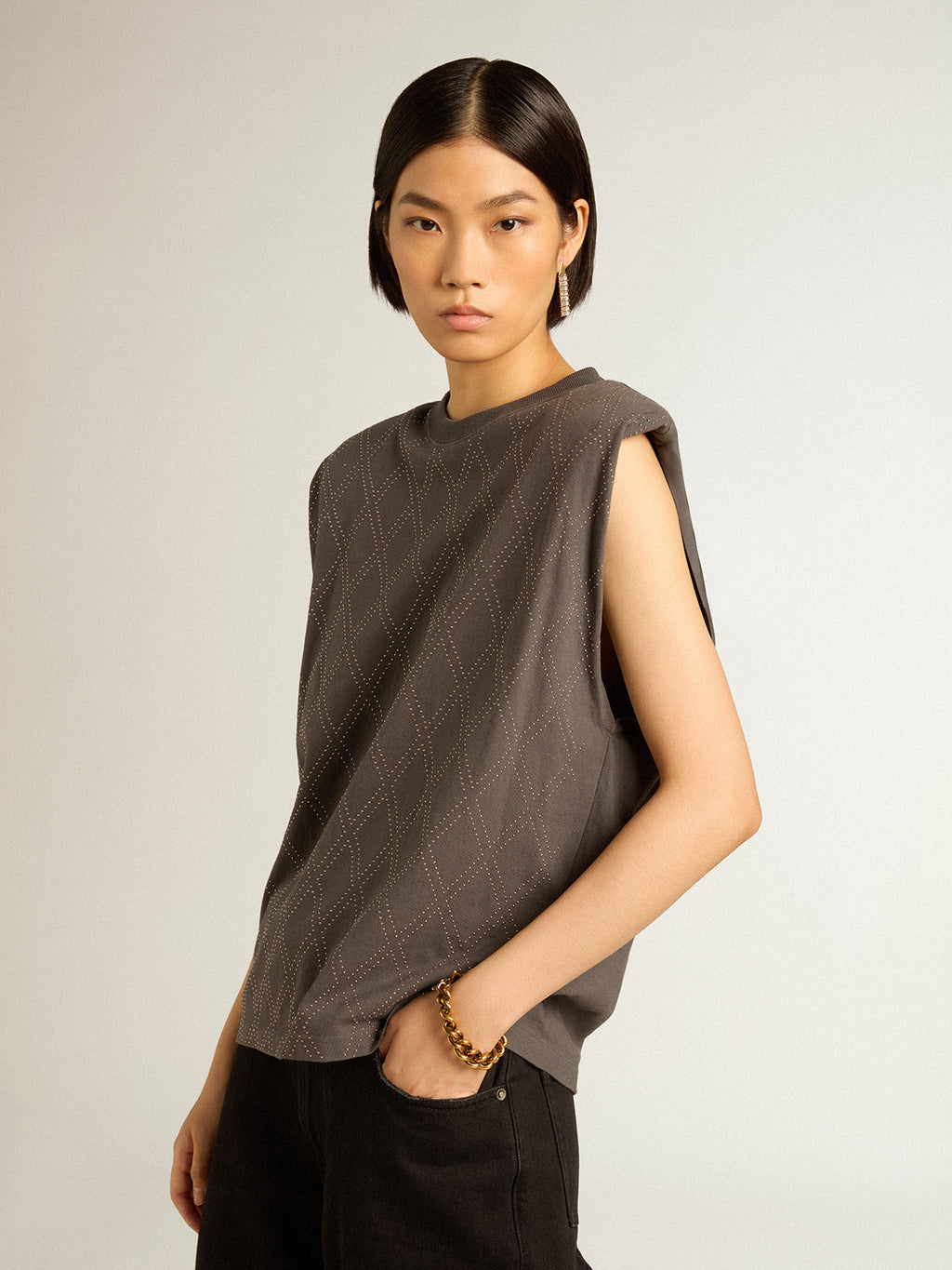 Anthracite gray sleeveless T-shirt| Golden Goose