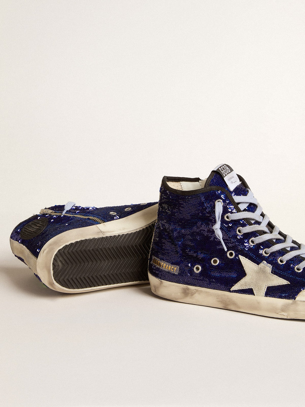Women's Francy Penstar in bright blue sequins with ice-gray suede star| Golden Goose