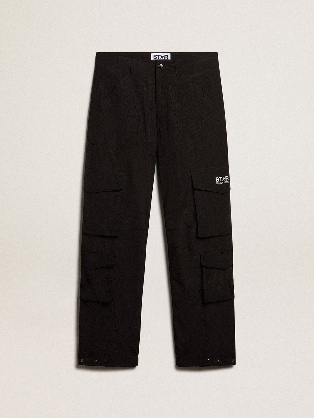 Black-colored ripstop nylon cargo pants| Golden Goose
