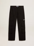 Black-colored ripstop nylon cargo pants| Golden Goose