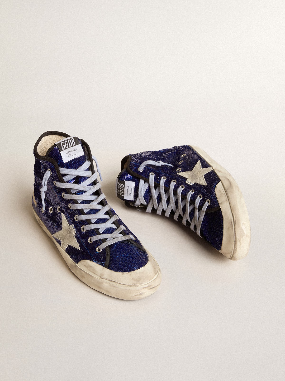Women's Francy Penstar in bright blue sequins with ice-gray suede star| Golden Goose