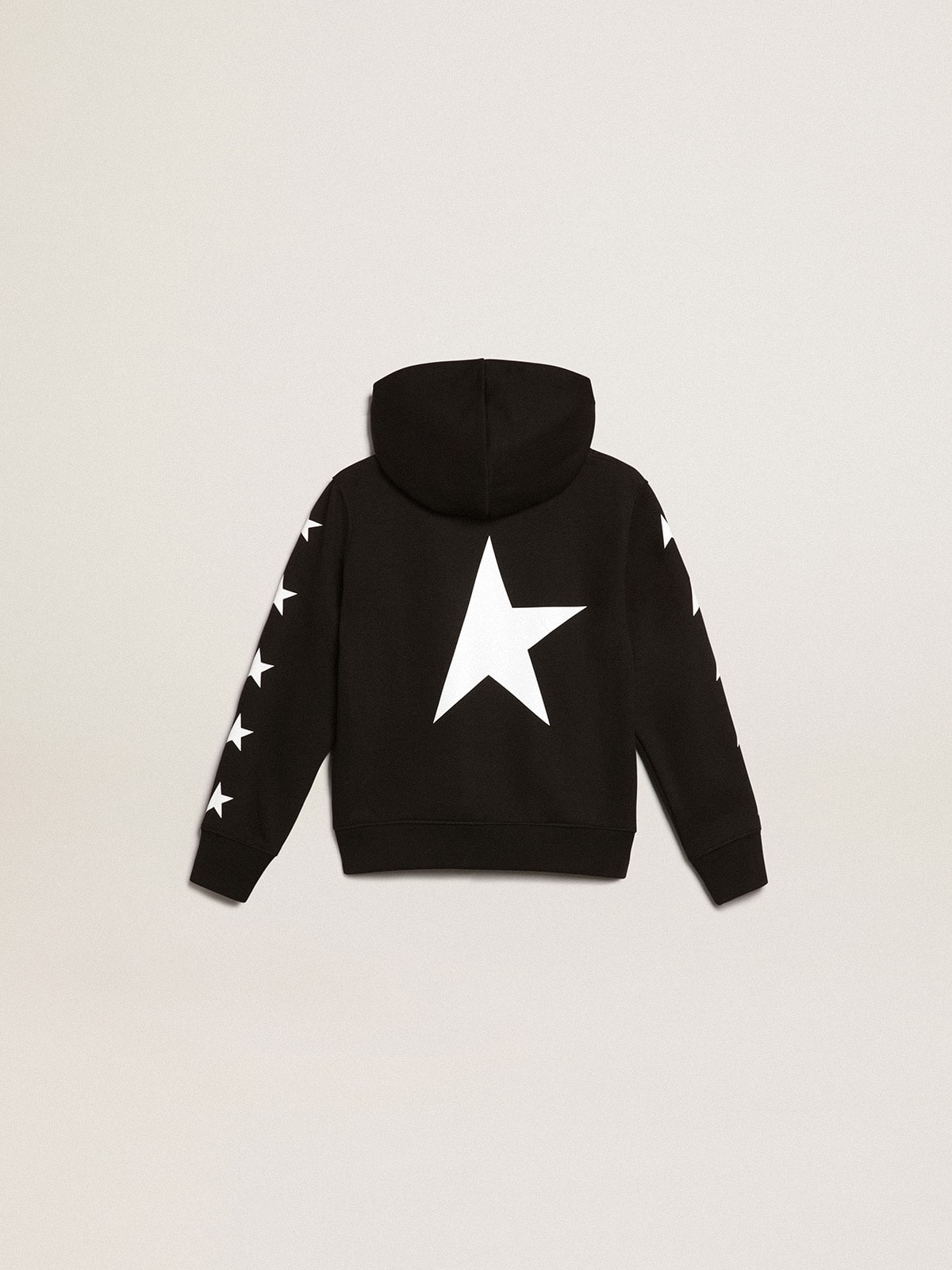 Boys' hooded sweatshirt in black with contrasting white stars| Golden Goose