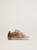 Old School Junior in peach-pink glitter with pink suede star| Golden Goose