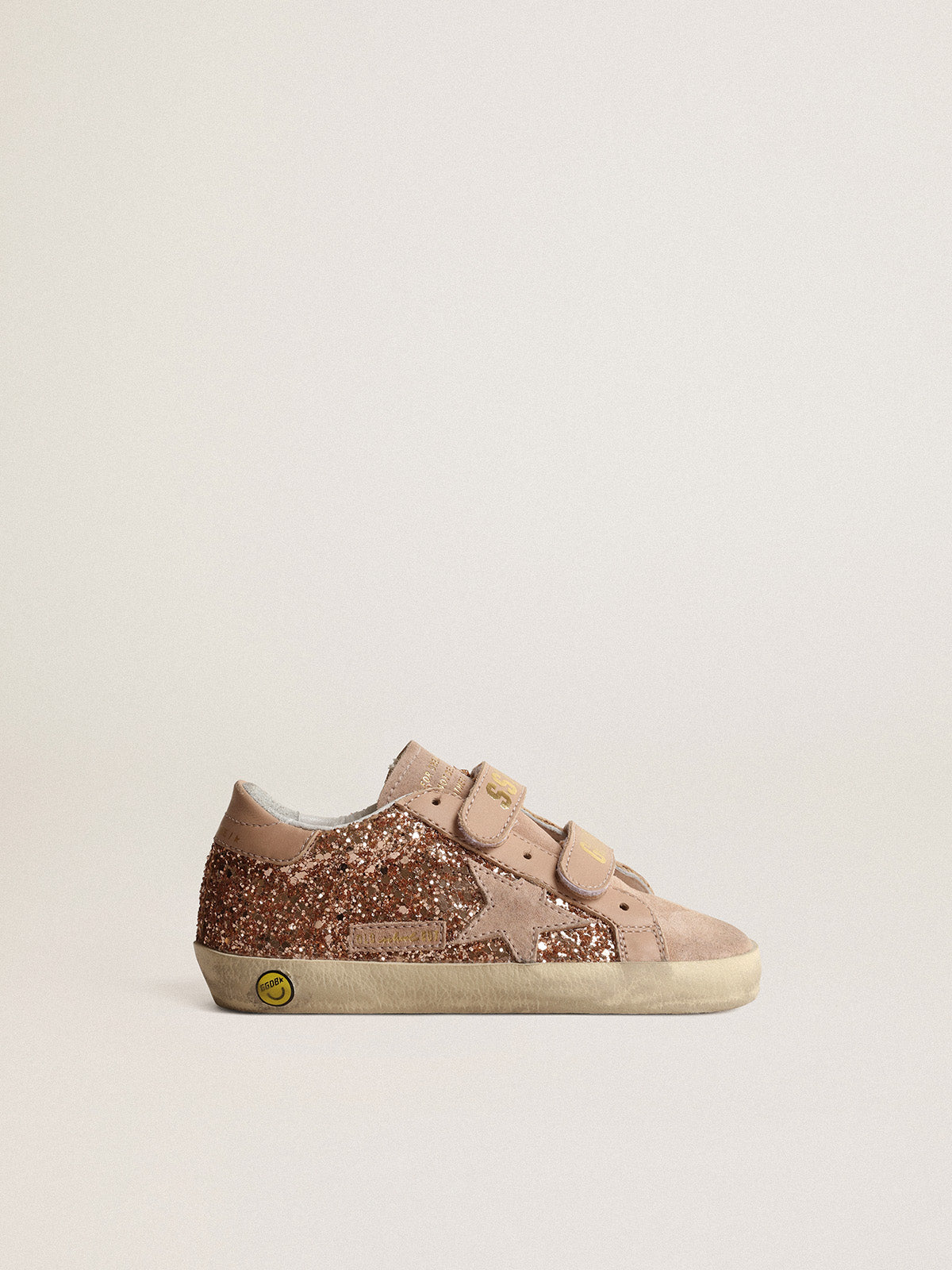 Old School Junior in peach-pink glitter with pink suede star| Golden Goose