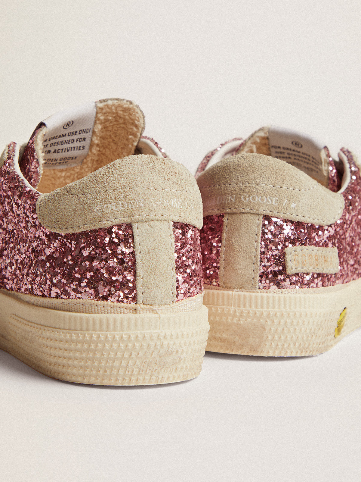 May sneakers in pink glitter with star and heel tab in ice-gray suede| Golden Goose
