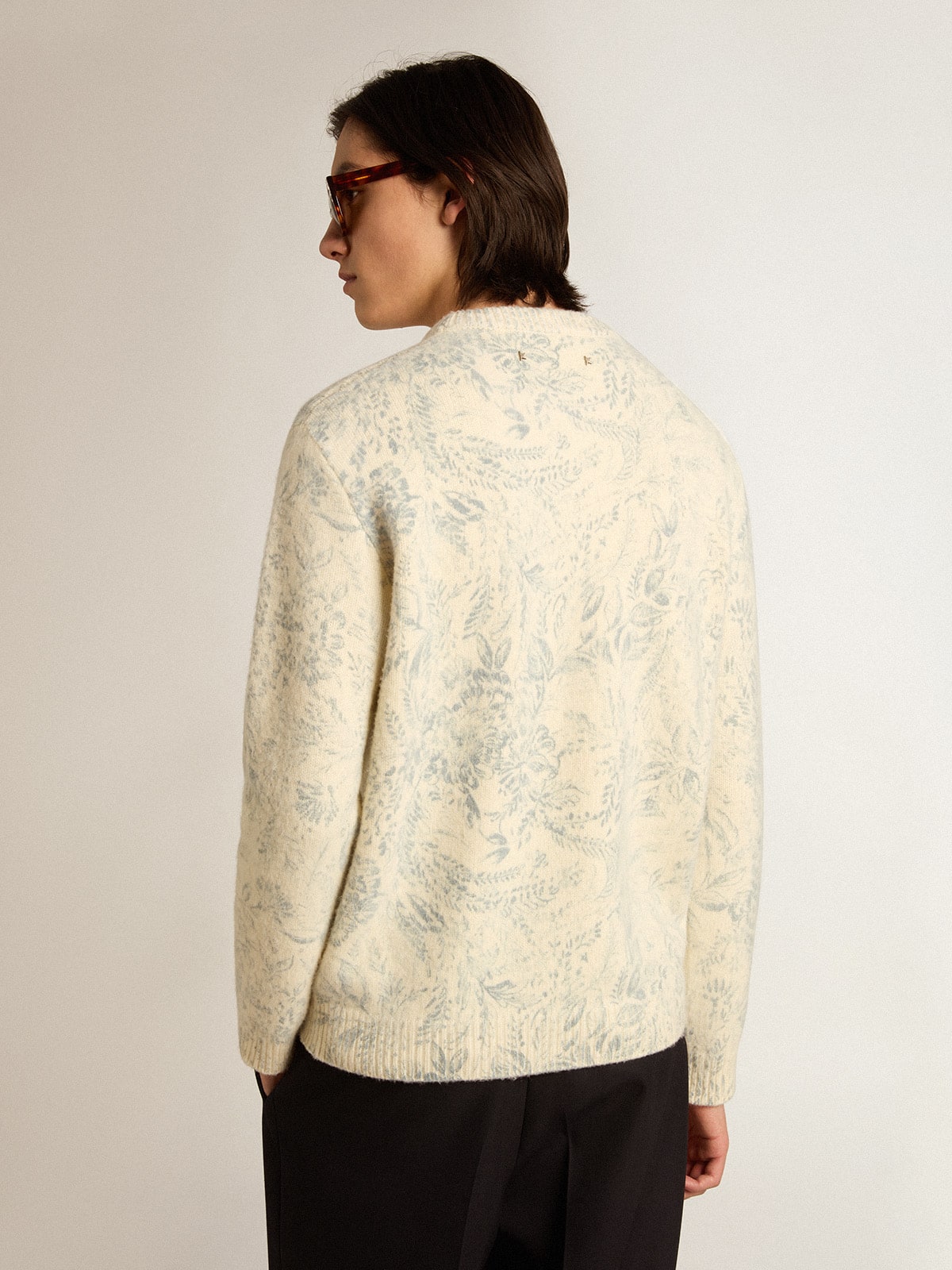 Men's round-neck sweater in wool with all-over toile de jouy pattern| Golden Goose