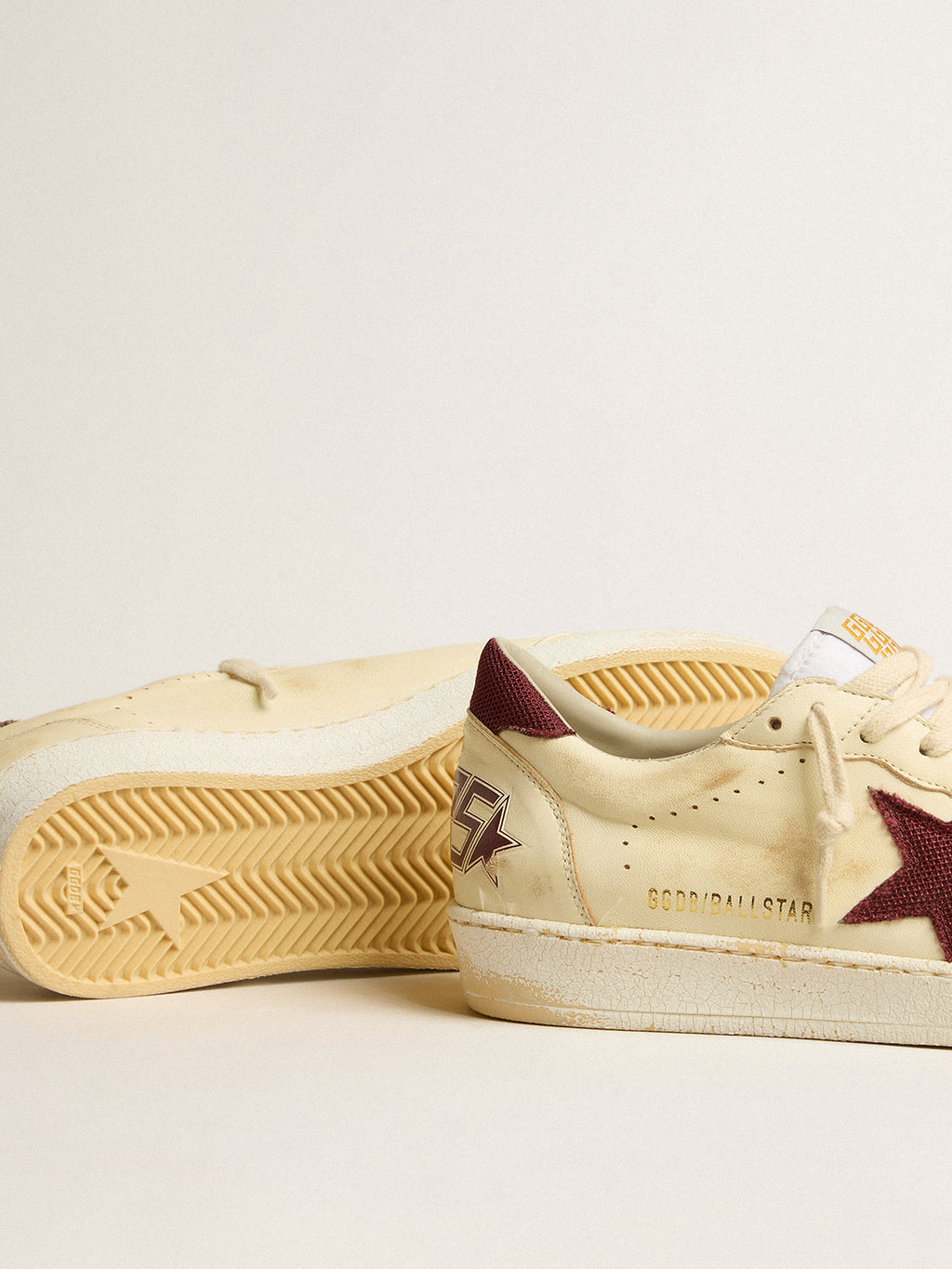 Ball Star in beige nappa with burgundy mesh star and heel tab| Golden Goose