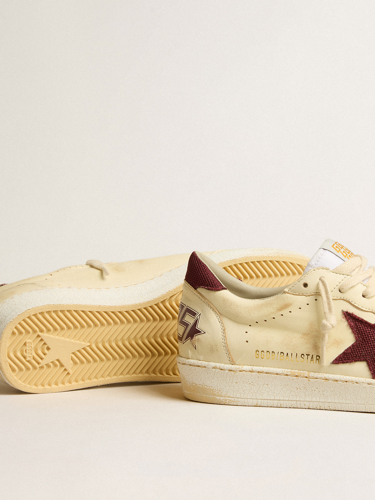 Ball Star in beige nappa with burgundy mesh star and heel tab| Golden Goose