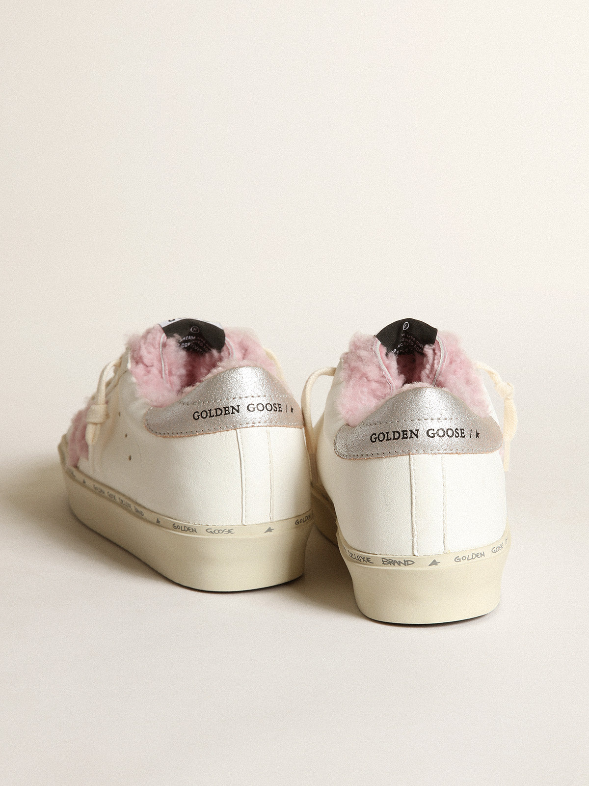 Hi Star in white nappa with pink shearling star and lining| Golden Goose