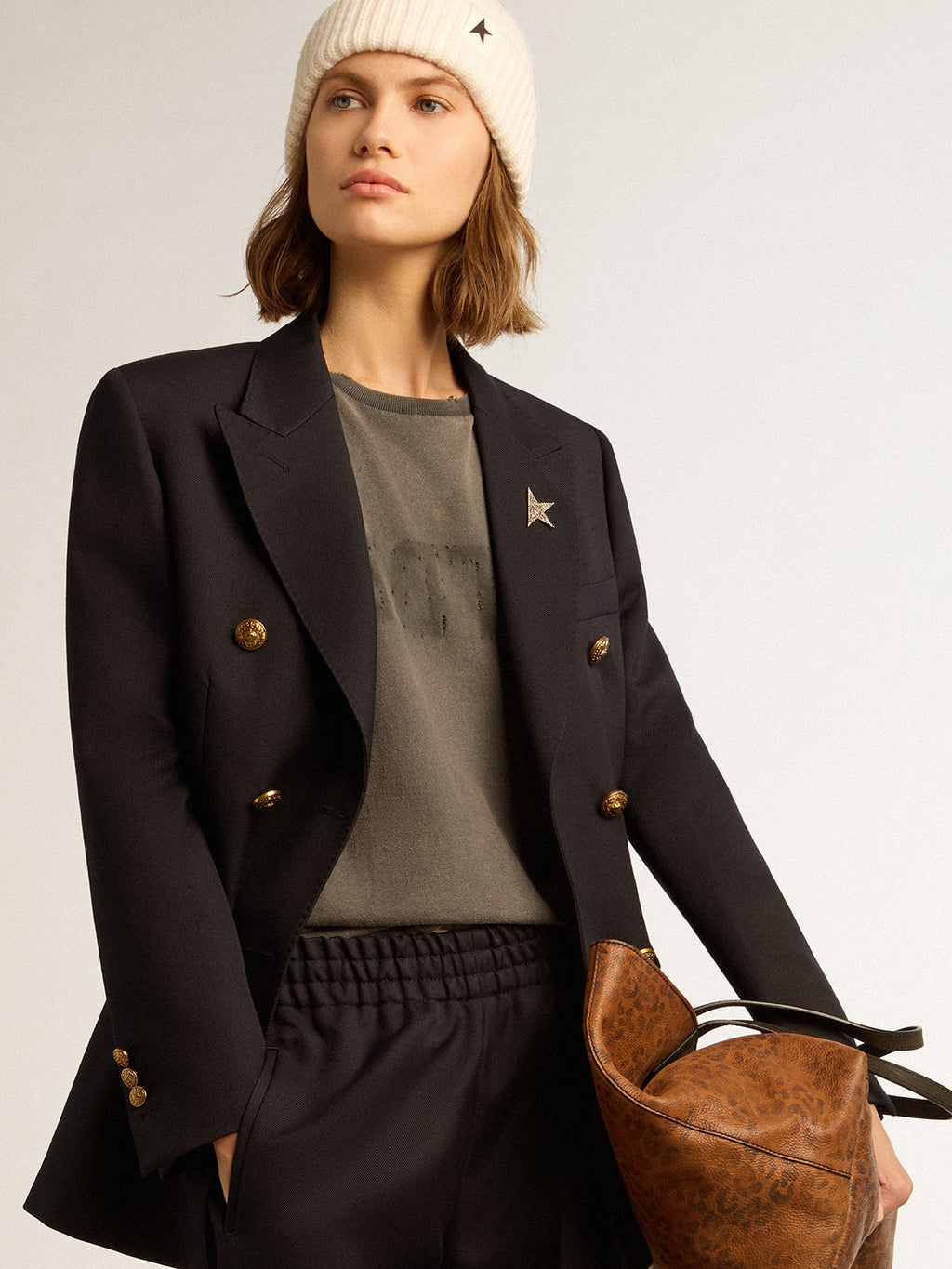 Women's double-breasted blue blazer| Golden Goose