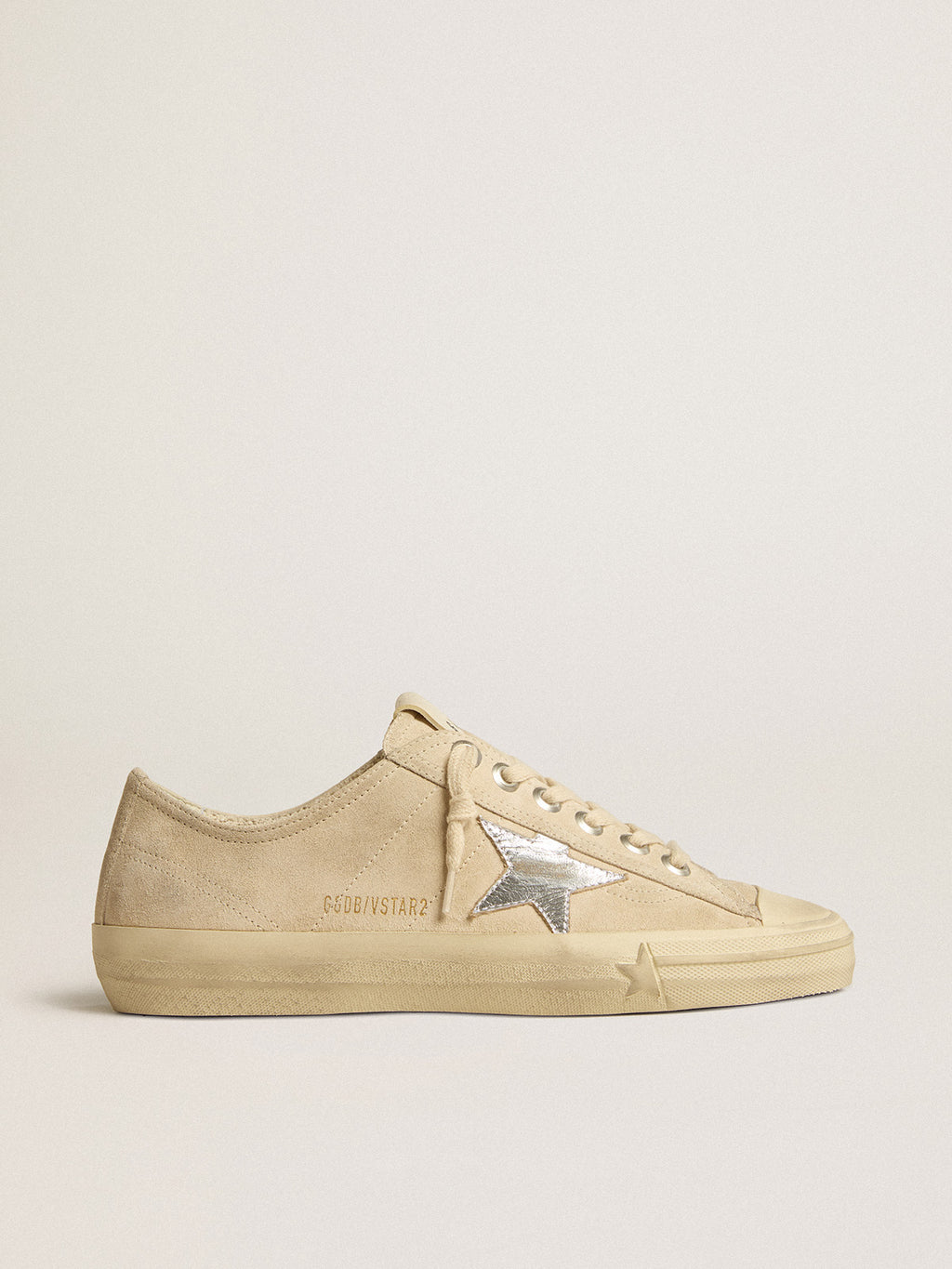 Women's V-Star in pearl suede with silver metallic leather star| Golden Goose