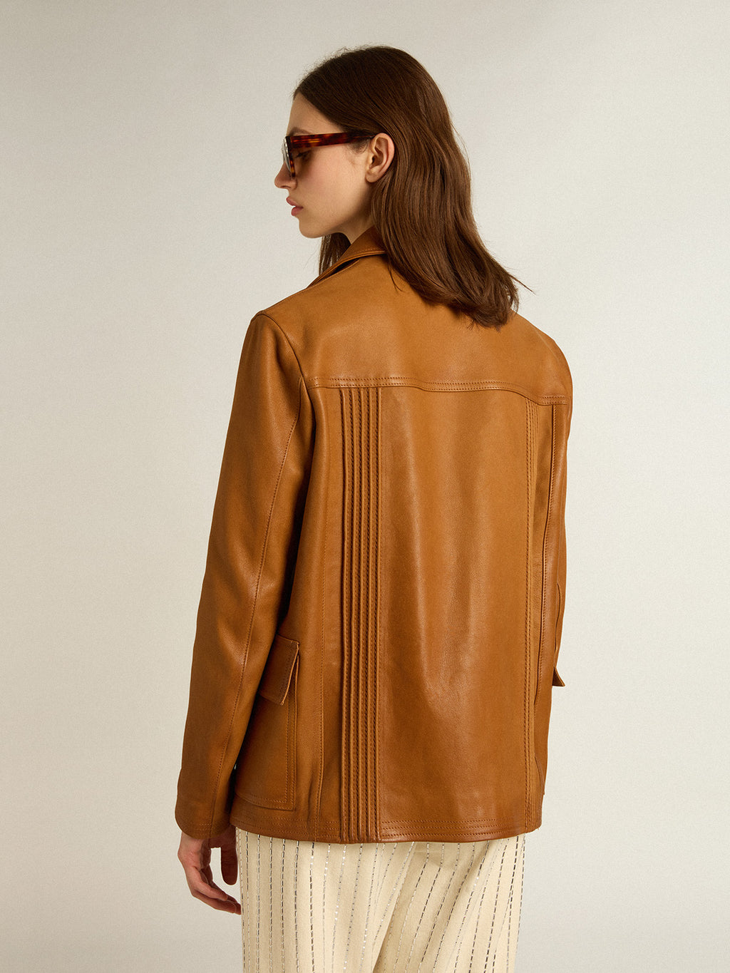 Bronze-brown leather jacket| Golden Goose