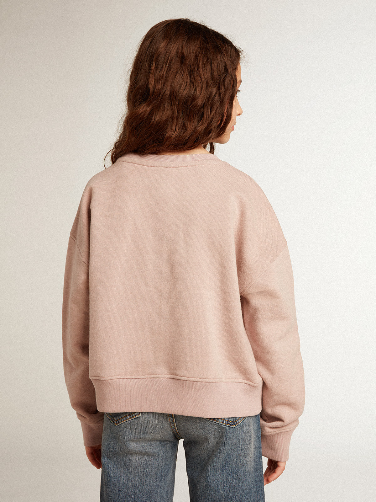 Cropped sweatshirt in pink cotton with toile de jouy print| Golden Goose