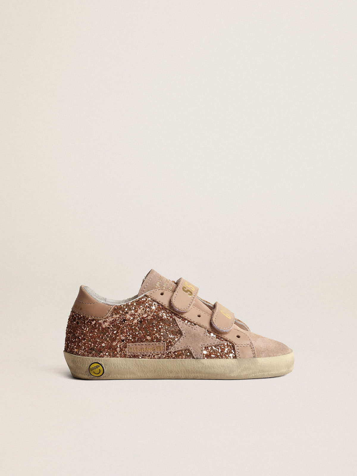Old School Young in peach-pink glitter with pink suede star| Golden Goose