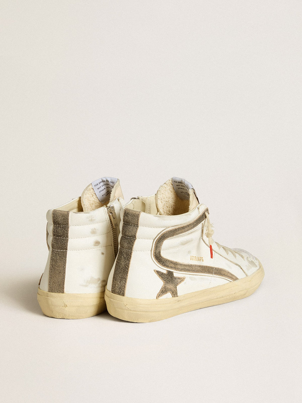 Men's Slide LAB in white leather with star and flash in brown suede| Golden Goose
