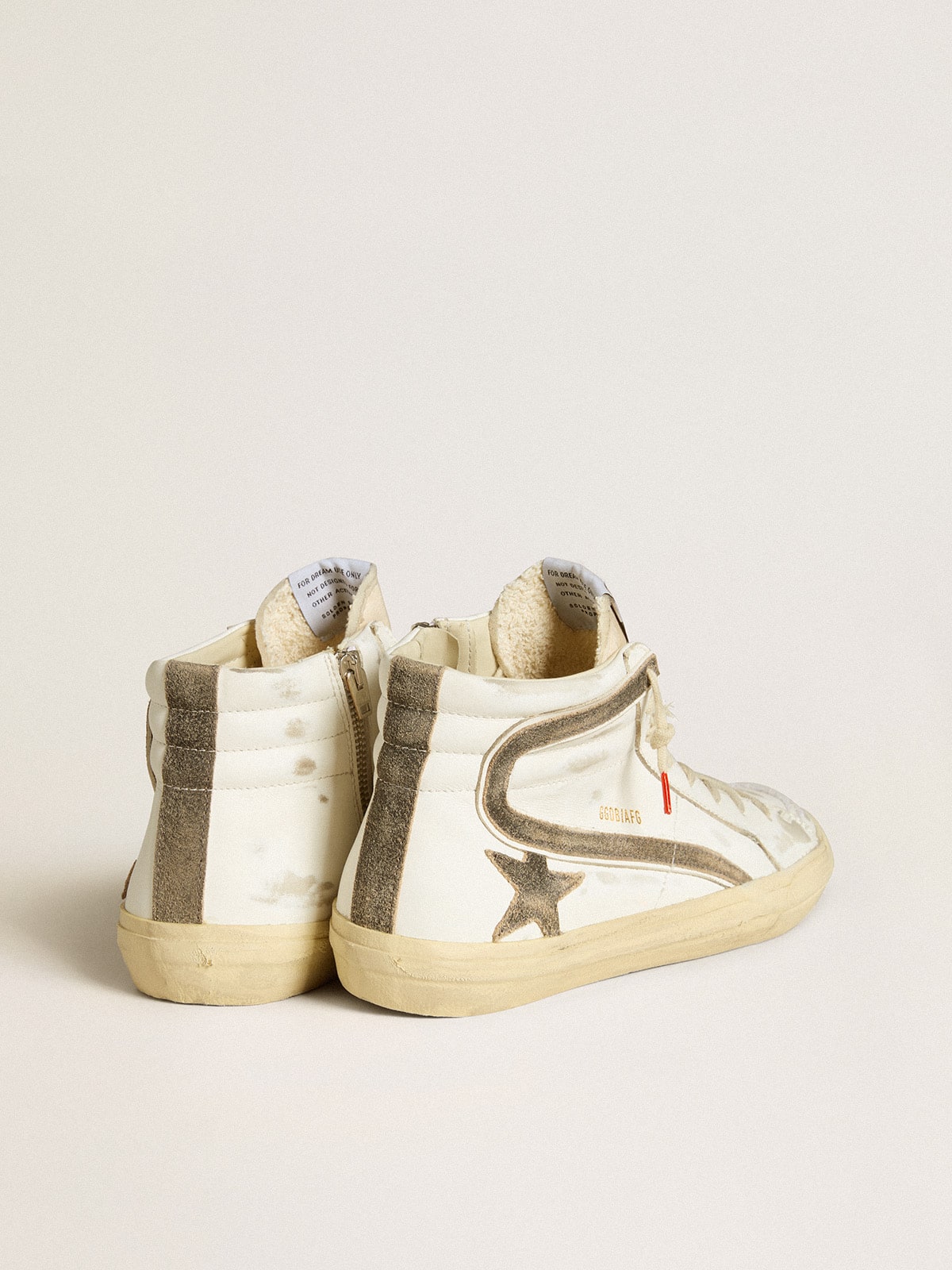 Men's Slide LAB in white leather with star and flash in brown suede| Golden Goose