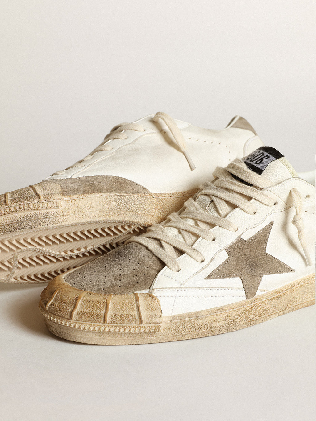 Men's Ball Star LTD sneakers in white nappa leather with dove-gray suede star and heel tab| Golden Goose