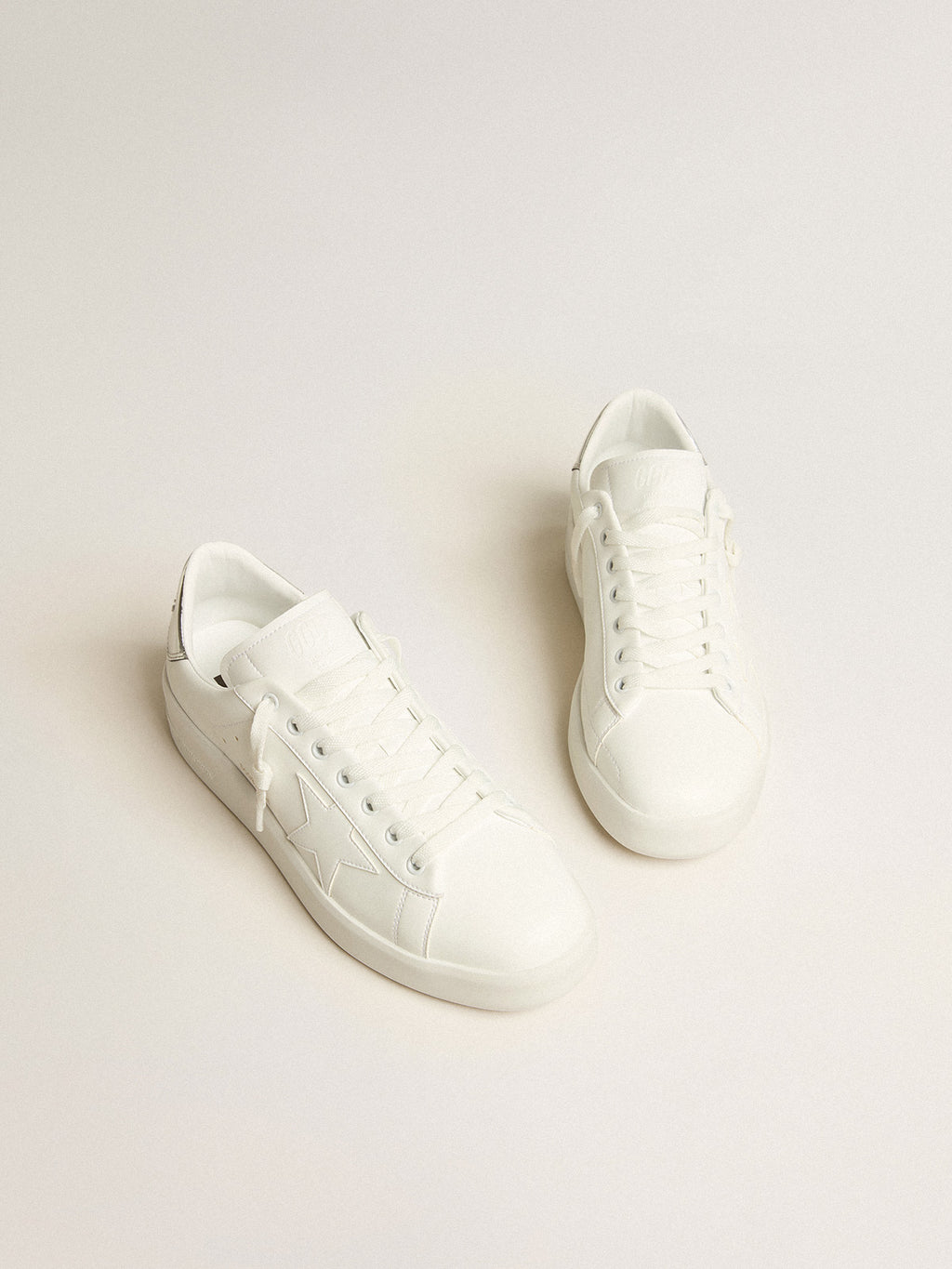 Men's bio-based Purestar with white star and mirror-effect heel tab| Golden Goose
