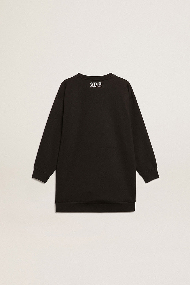 Girls' black sweatshirt dress with white star| Golden Goose