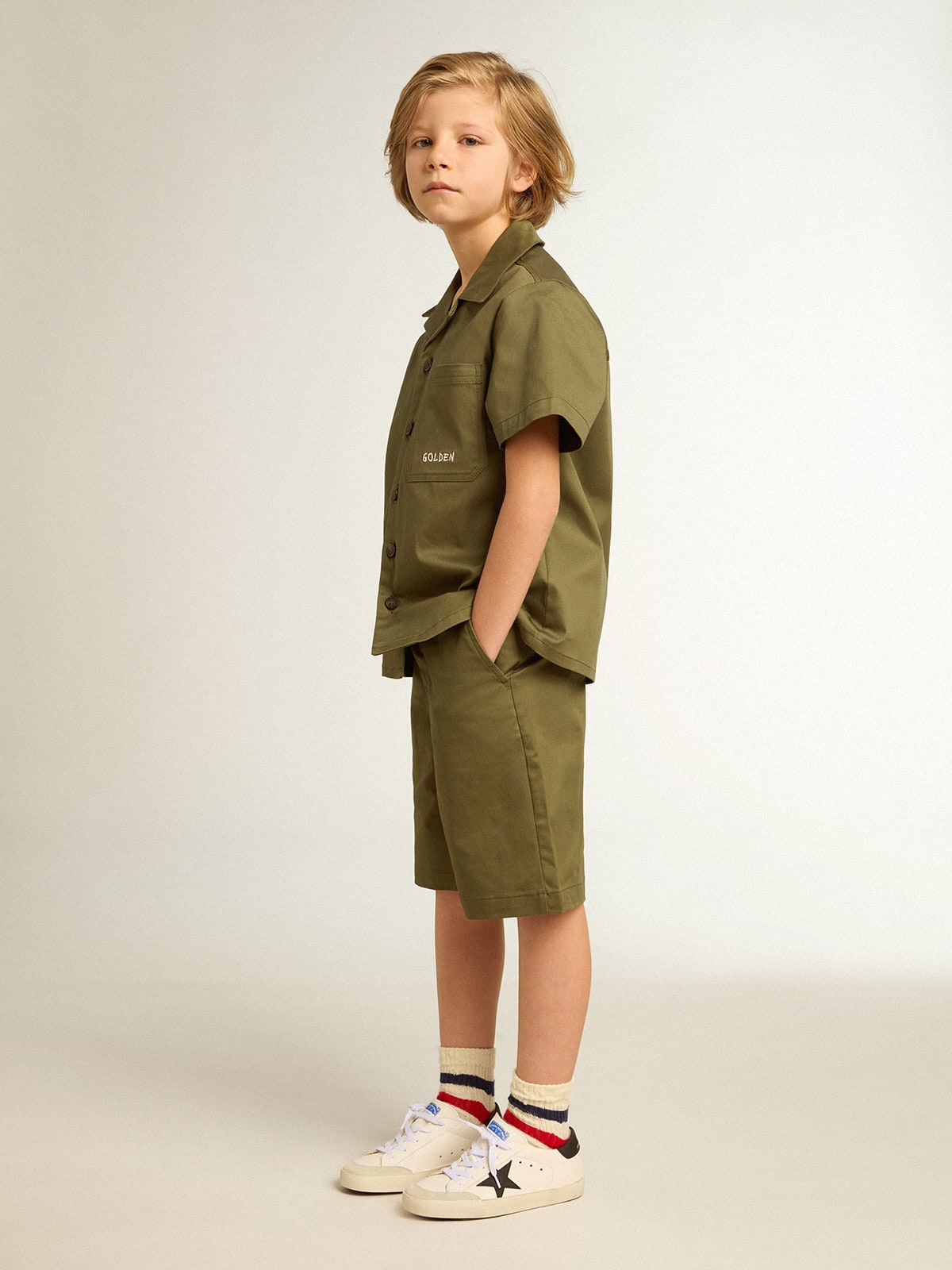 Boys' military-green shirt| Golden Goose
