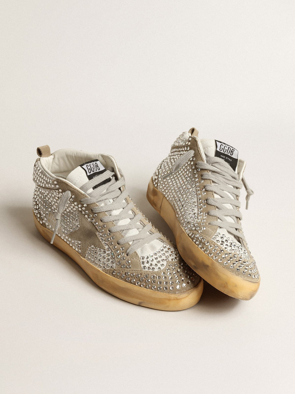 Women's Mid Star in white and dove-gray suede with Swarovski crystals| Golden Goose